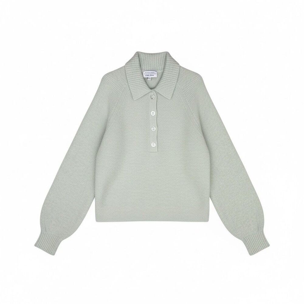 & Other Stories Brushed Wool Mint Green Size XS Pullover Sweater Collared V Neck